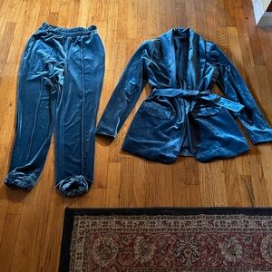 INC International Concepts Teal Velvet Jacket and pants set NWOT